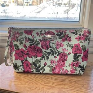 Betsey Johnson Pink Aqua Floral Wristlet Clutch